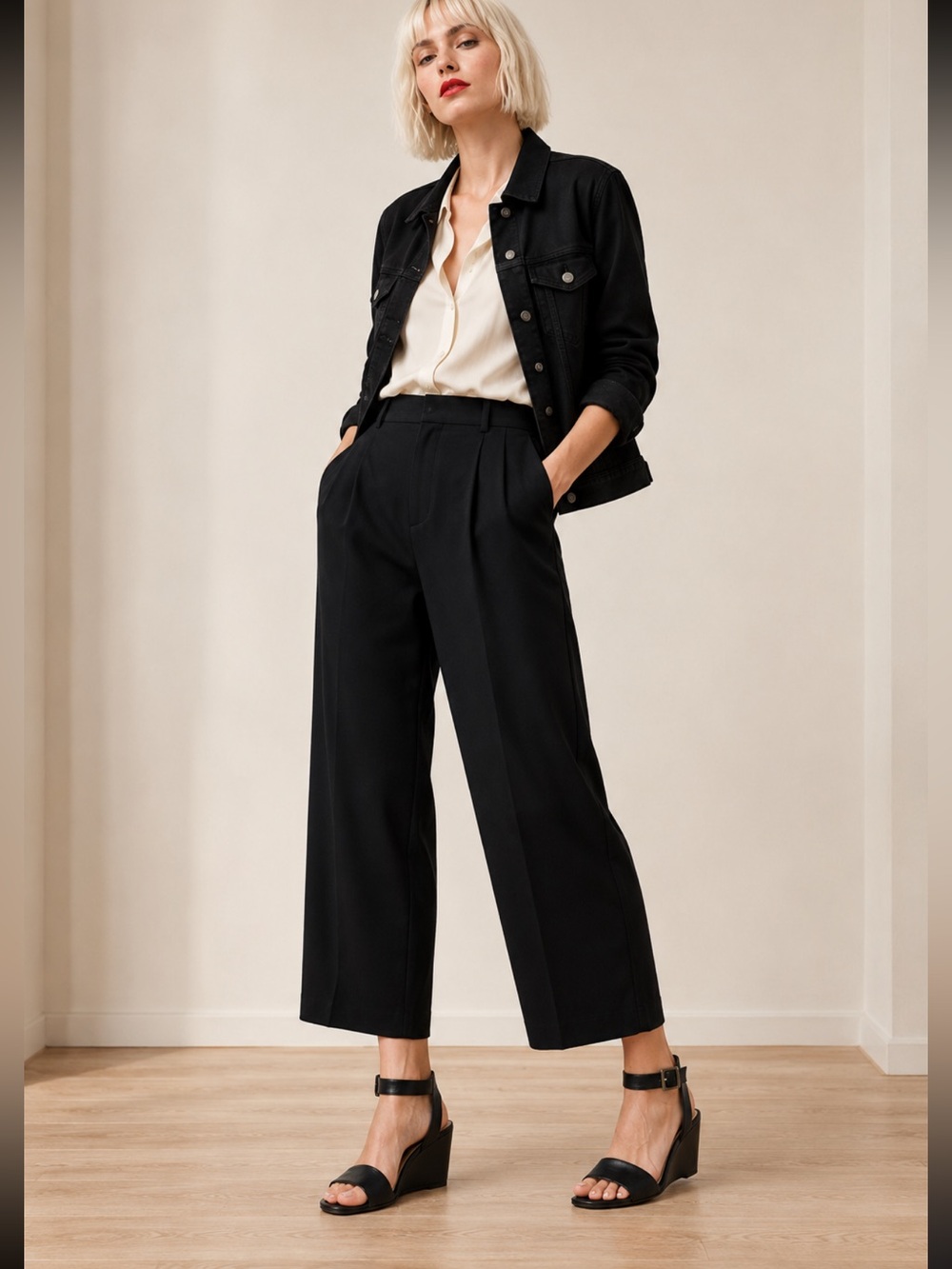 Louis et se…Classic Black Leather Ankle-Strap Heels